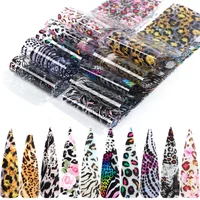 

2019 New 10pcs/Bag Tips Wraps Foil Transfer Adhesive Glitters Acrylic DIY Decoration Leopard Srytar Sky Stars Nail Art Stickers