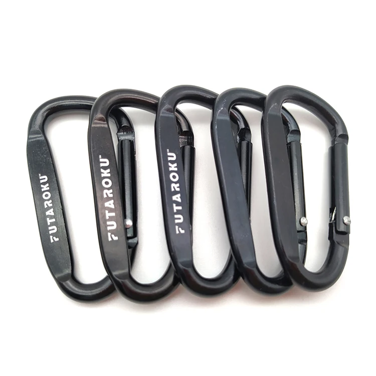 

Matt black spring open gate carabiner hook with laser logo