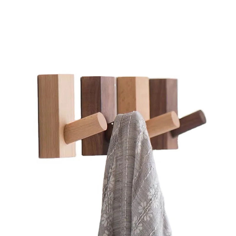 

factory Directly Wholesale Creative Nordic Beech heavy duty solid wood wall hook, Natural wood color