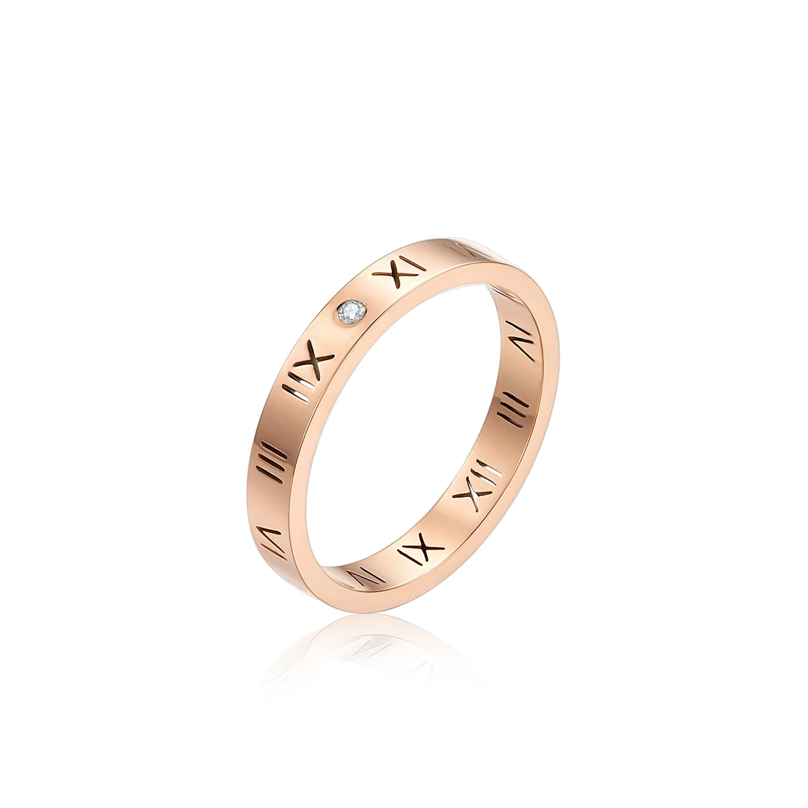 

Engagement Rings Jewelry Women Roman Numerals Rose Gold Plated Stainless Steel 0.005CT Diamond Ring, Rose gold /custom color