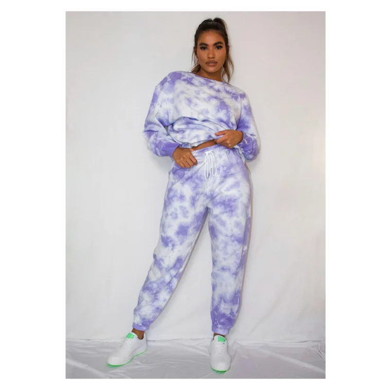 

Women Custom Printing Logo Tie Dye 2 Pieces Jogger Sweat Pants Crewneck Sweatshirt Set, Customized color