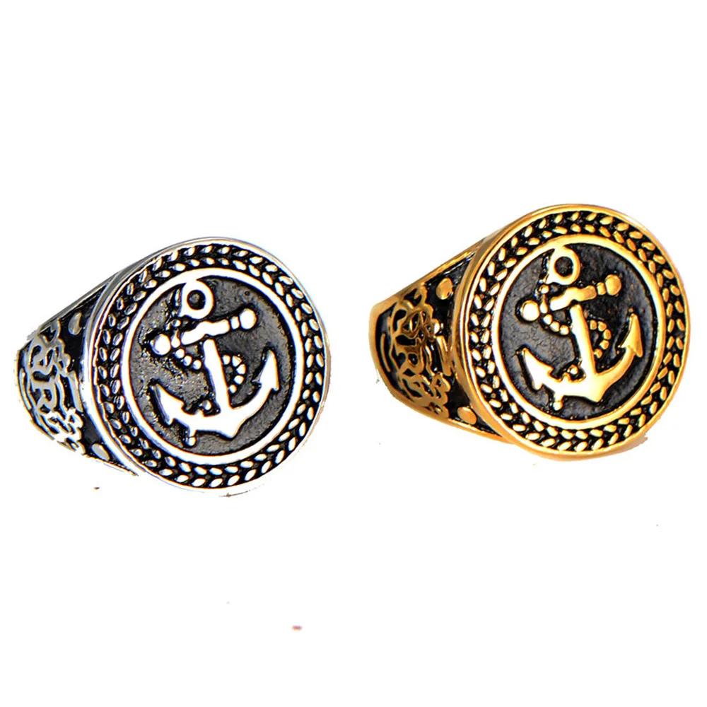 

Punk Vintage Hot Selling Design Hot Selling Jewelry Gold Plated Stainless Steel Anchor Jewelry Men Ring