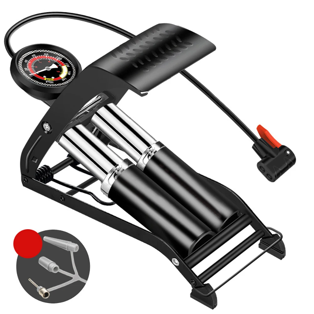 

Precision Gauge Single Double Cylinder Foot High Pressure Inflator Bicycle Scooter Motorcycle Inflatable Air Pump, Black