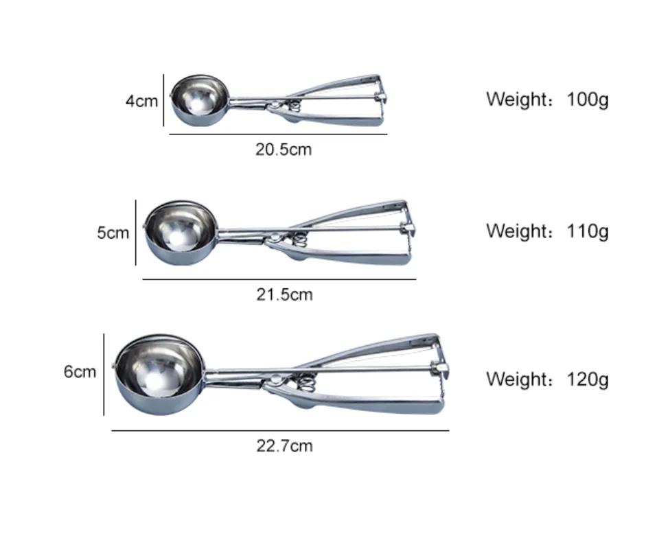 

2021Hot Sale New Product 304 Stainless Steel 3pcs Ice Cream Scoop Ice Cream Spoons Cookie Spoon Set, Silver