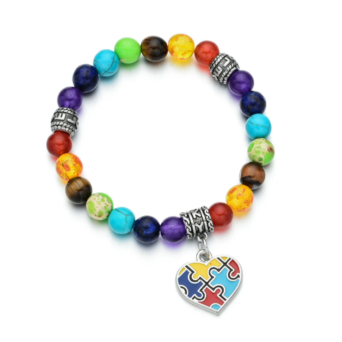

Autistic Awareness Autism Puzzle Piece Bracelet 7 Chakra Healing Beads Elastic Jewelry Gift Women Bracelets 8mm