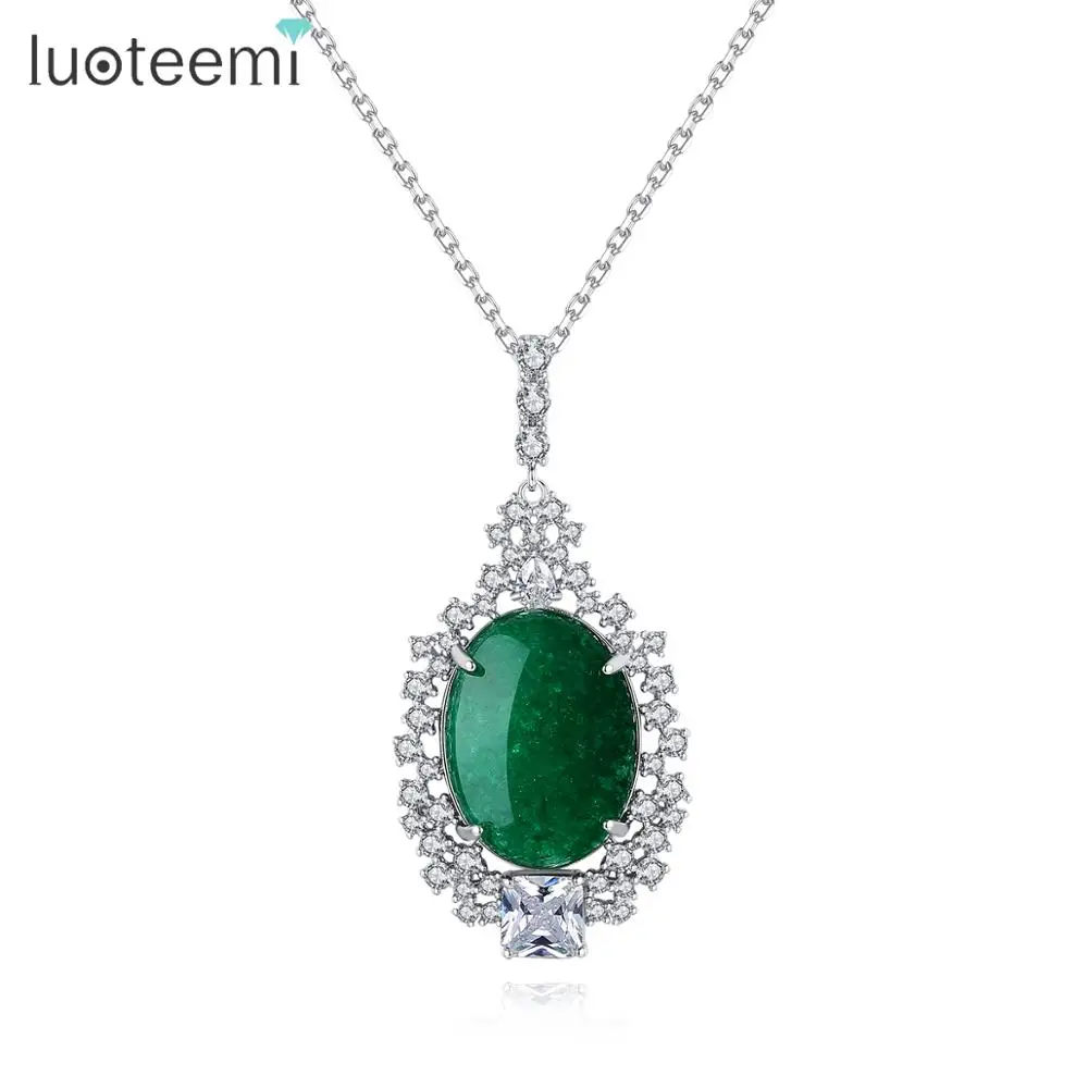 

LUOTEEMI High Quality Menmade Jade Pendant Necklace Women Jade Color Elegant Jewelry