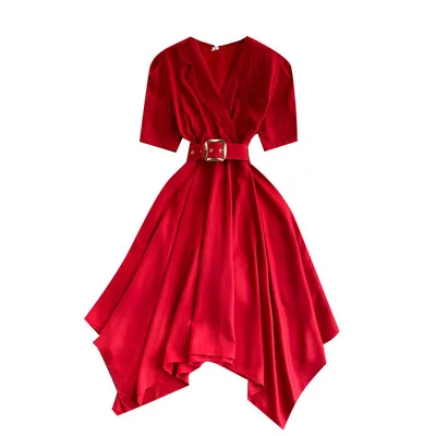 

2021 Customized Tags Summer Women Fashion Irregular Belt Dress