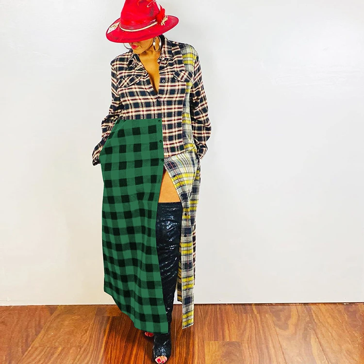 Good Design Sleeves New Lovely Women Fashion Clothing Plaid Maxi Dresses Woman Casual Long Dress