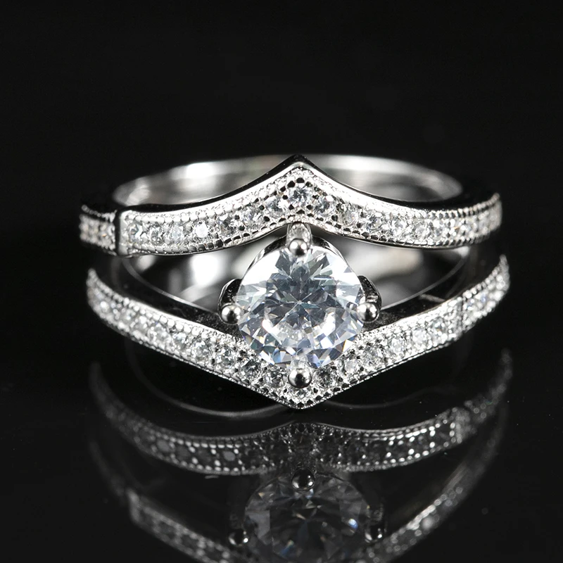 

ZHILIAN Stackable Ring Set 925 sterling Silver Zircon Engagement Wedding Finger Ring