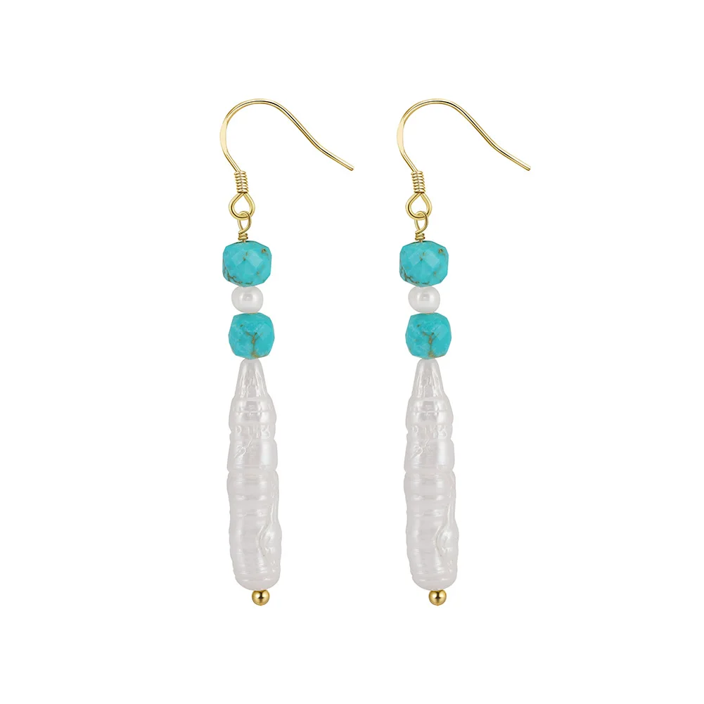MPE06 RINNTIN Gold Dangle Earrings 925 Sterling Silver Natural Freshwater Pearl TurquoiseTrendy Earrings for Women
