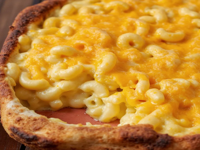 Finished baked mac and cheese with melted cheese and crispy edges