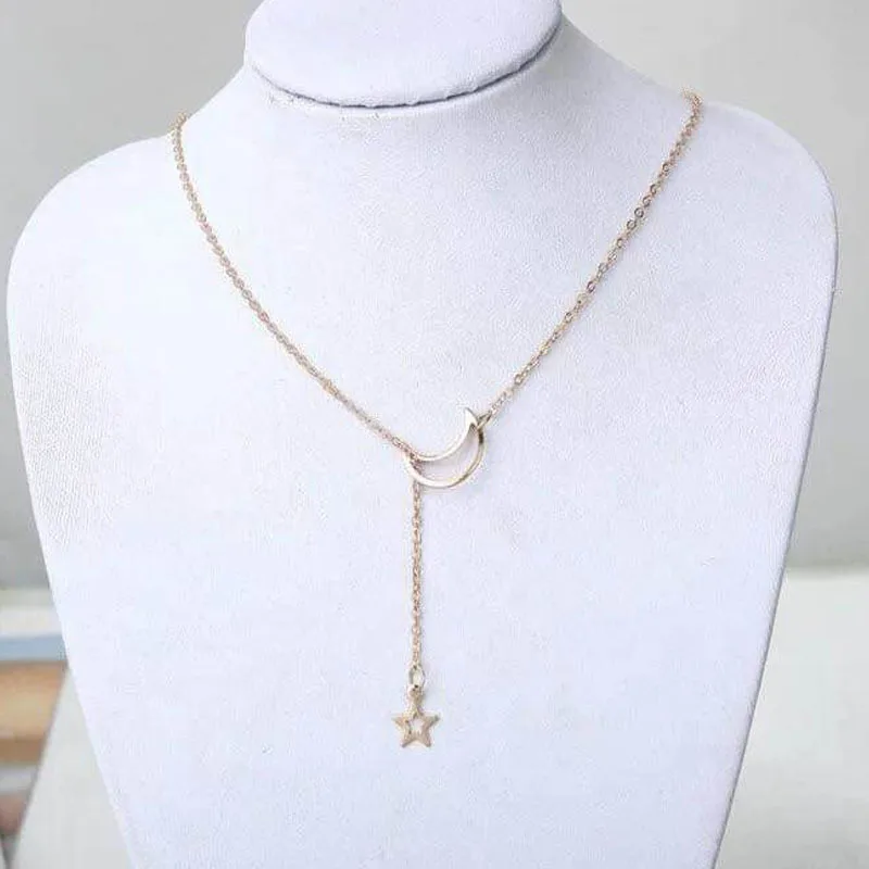 

00099-4 For Women Necklaces Double Pendant Long Chain Moon Star Stainless Steel Necklace Jewelry