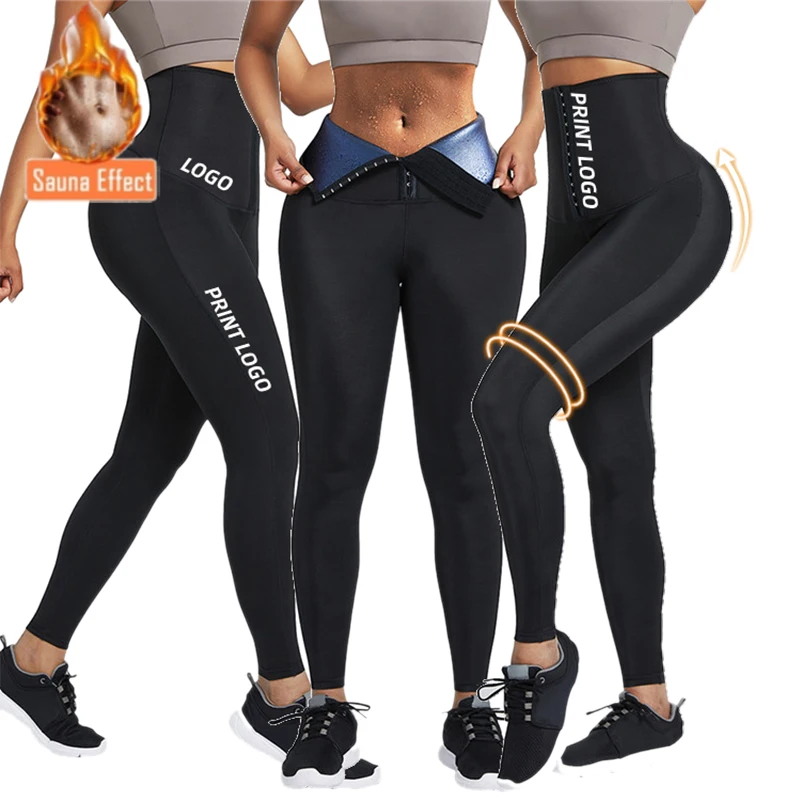 

S-5XL 2021New Custom LOGO Women Waist trainer Leggings High Waisted Yoga Pants Sauna Fat Burning Womens Slimming Body Shapewear