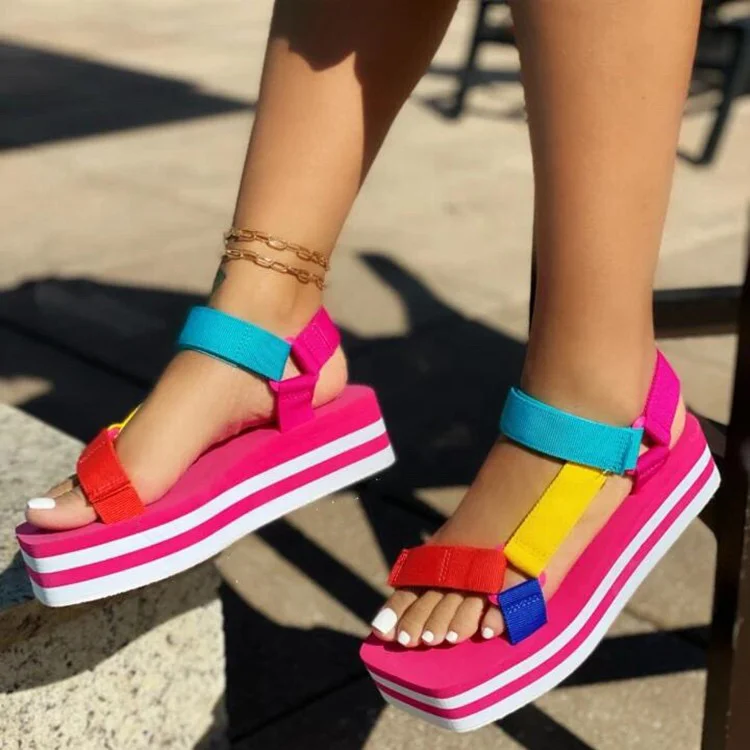 

Mixed Color Girl's Sandal Shoes Big Size 43 Thick Bottom Square Toe Spring Summer Flat Sandal Simple Shoes Fashion
