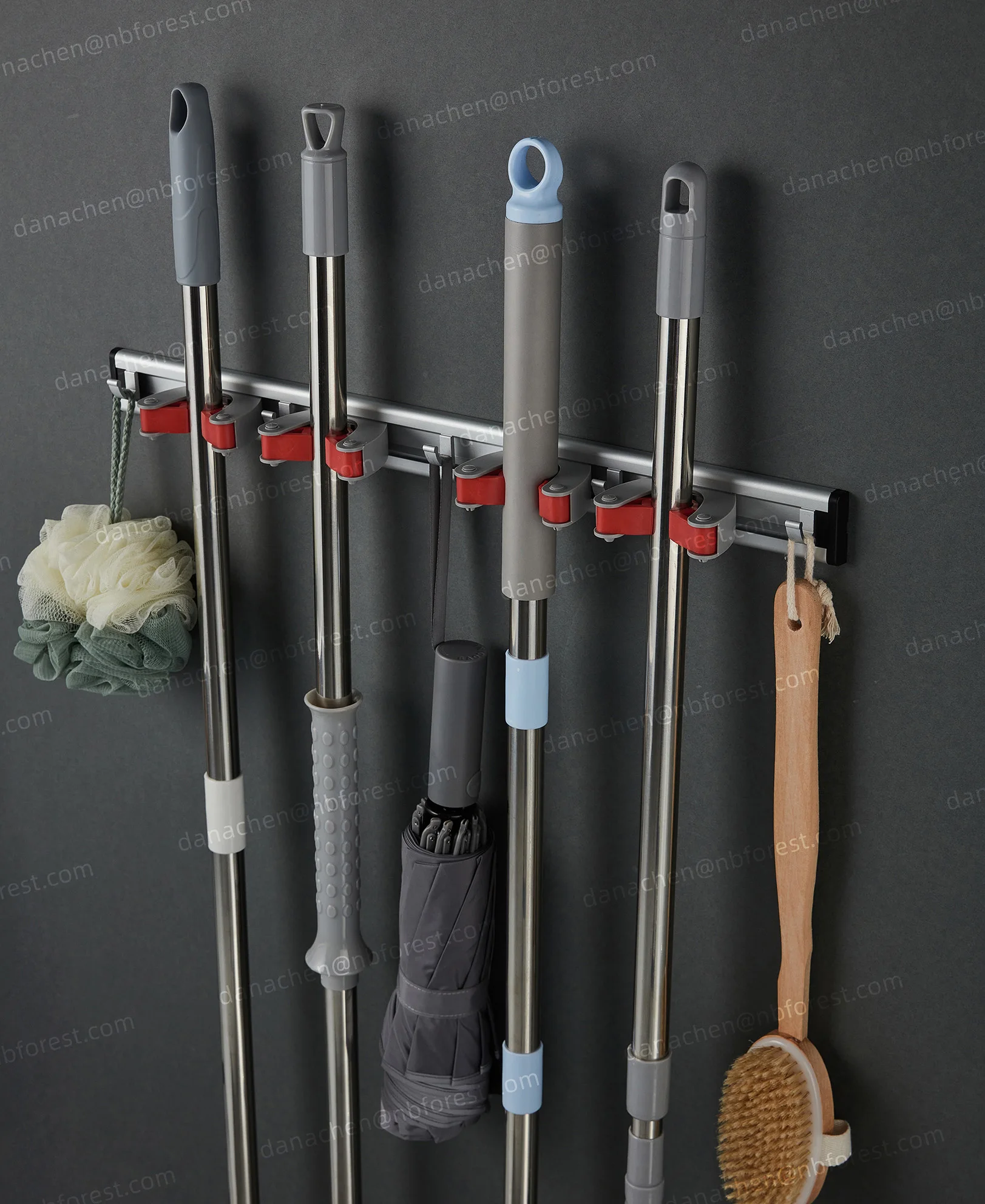 

Four Slot Aluminum Cleaning Tool Wall Mounted Storage Holder