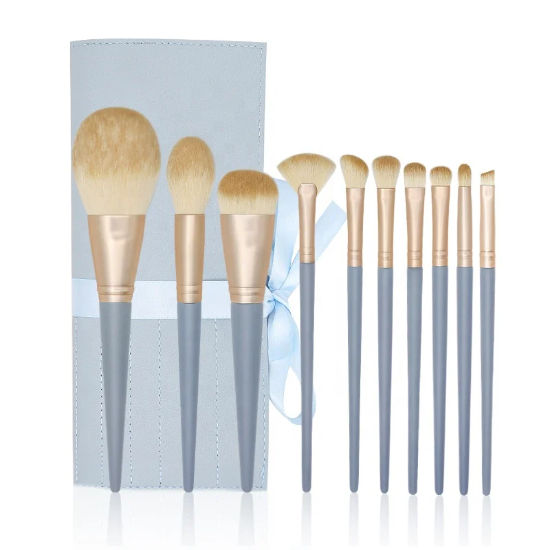 

LOW MOQ LOGO custom Best selling Morandi Blue Bridge Beauty Tools Wooden Handle Makeup Brush Set