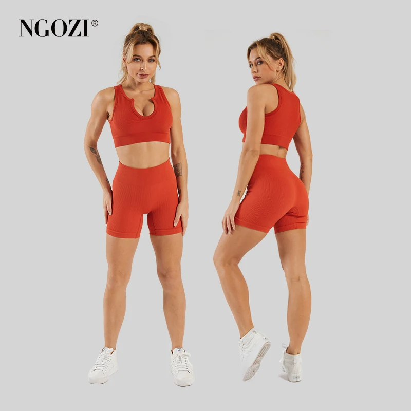 

Custom Logo Two Piece Sportswear Workout Sets Sport Bra And Pants Gym Yoga Shorts Sets Fitness Women Ribbed Yoga Set