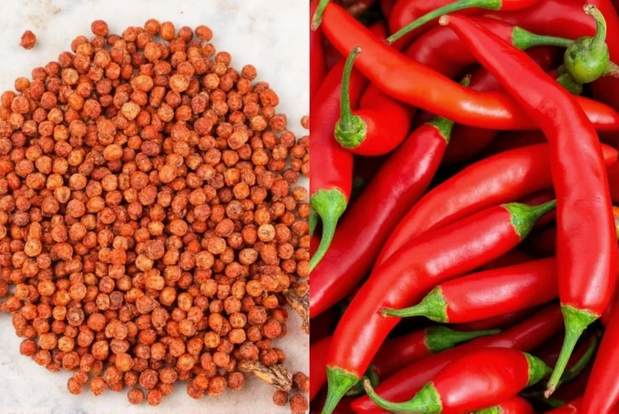 Fresh cayenne chili peppers next to ground cayenne spice