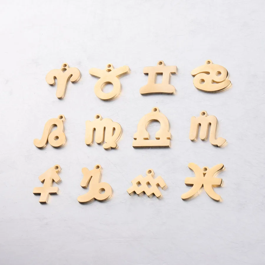 

Low Moq  DIY Single Hole Stainless Steel Pendant Zodiac Charms For Making Jewelry