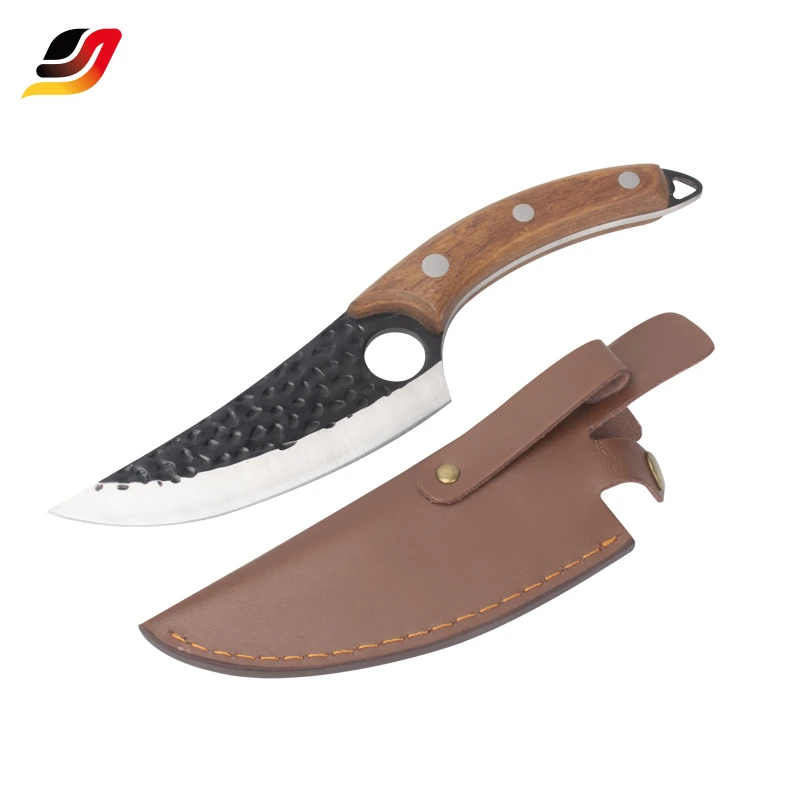 

5inch high carbon steel Hand Forged Butcher wooden handle curved boning serapian kitchen knife with leather sheath chef Knives