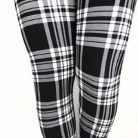 

Make Your Design 92 Polyester 8 Spandex Milk Silk Soft Brushed Fashion Grids Black Color Women High Waist Leggings Wholesale