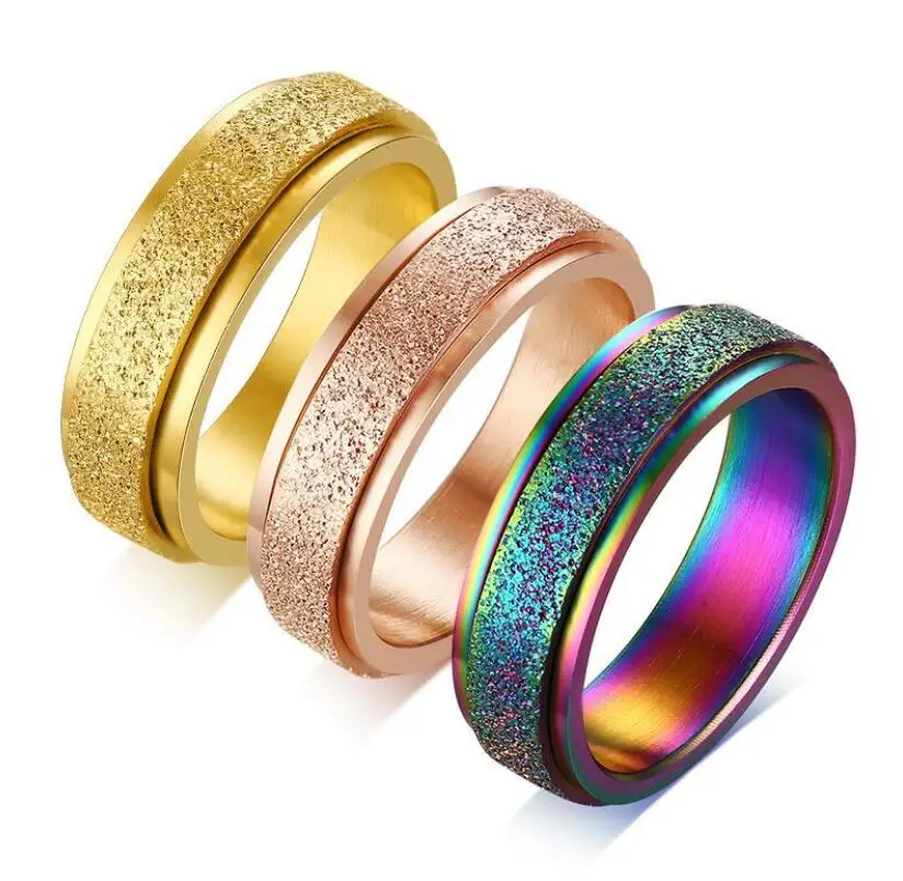 

Simple Gold Finger Rotating Spinner Ring Jewelry Mens Titanium Rings Stainless Steel, Rose gold, gold, black, blue,