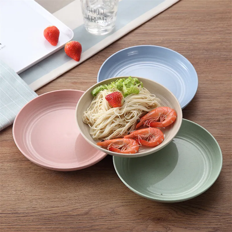 

Solid Color Eco Food Snack Dish Plate Lunch Dinner Dessert Fruit Plate Tray Kitchen Cooking Tableware Wheat Straw Plates
