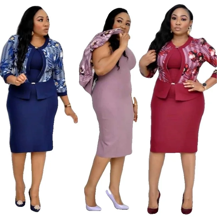 

Wholesale African Clothes Plus Size turkey official formal dresses woman costume Office Ladies Coat Midi Dress Suit set, Shown