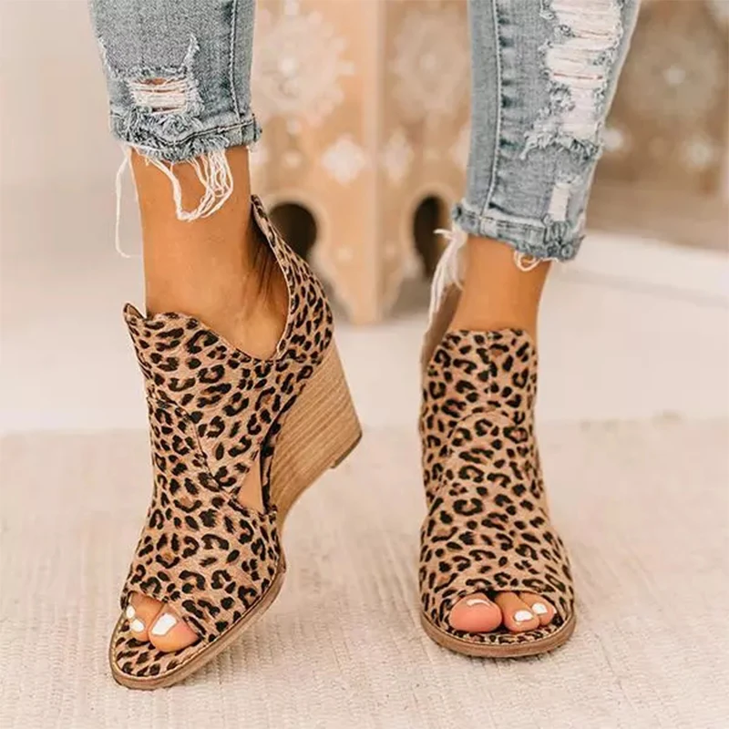 

Women Leopard Open Toe Wedges