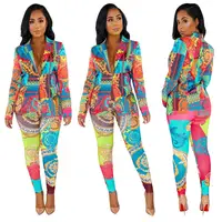 

YC1994 - women print pants and v neck top two piece set