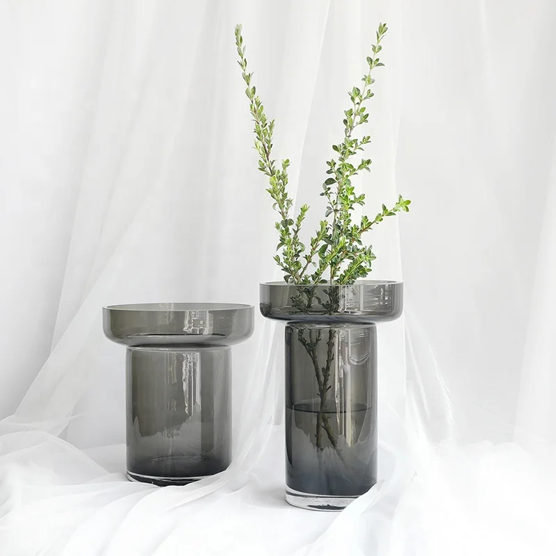 

Light luxury design model room vase candlestick glass cover art ornaments base hydroponic flower arrangement, Brown/grey