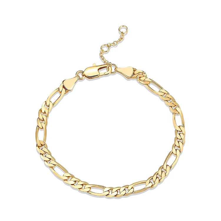 

14K Gold Plated Paperclip Curb Figaro Chain Adjustable Bracelet for Women