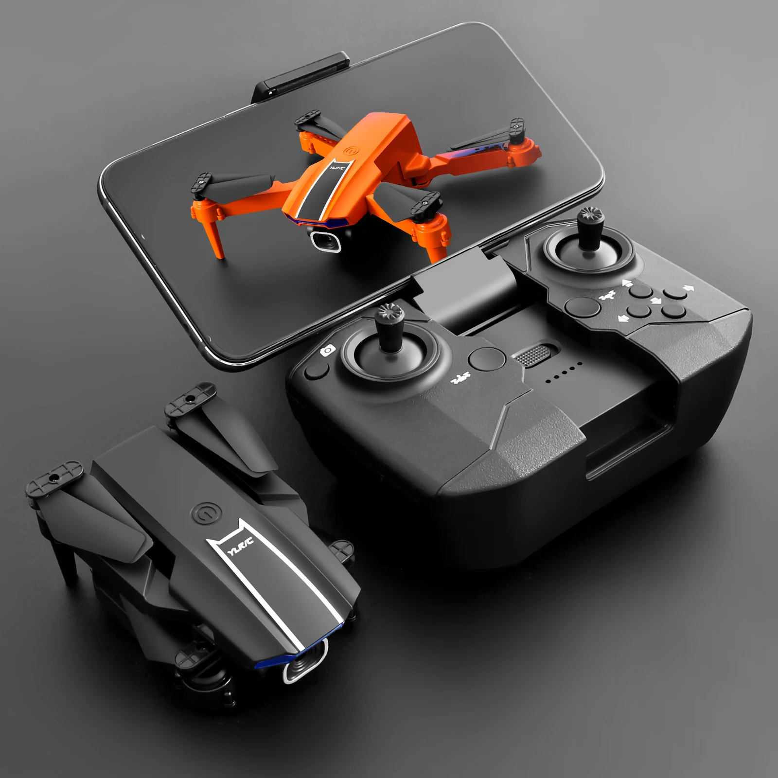 

4k folding hd aerial photographer drone dual kamera 50x zoom modular battery gesture photo video transmission hover drone, Black/orange