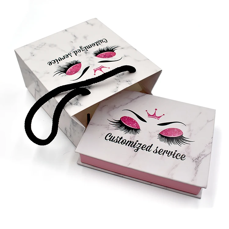 

Two Pair Eyelash Packaging Custom Logo Marble Eyelash Packaging Box With Private Label Gift Bags Eyelash Package Sets, Colors
