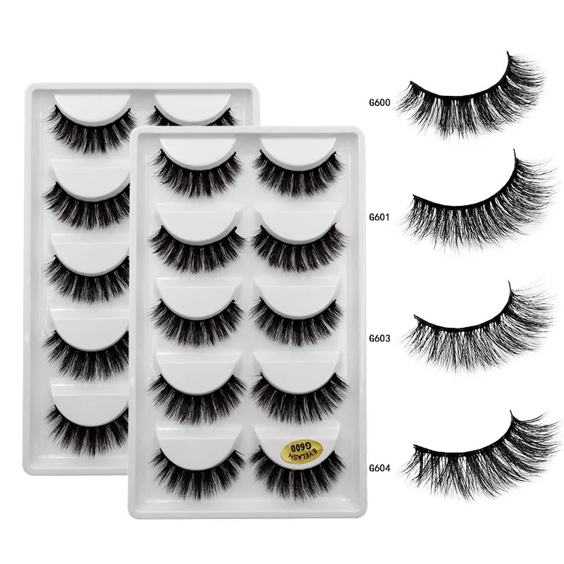

G600 5 Pairs Mink False Eyelashes Natural Long 3D Mink Lashes Fluffy Eyelash Extension Makeup Full Strip Lashes 10-15mm