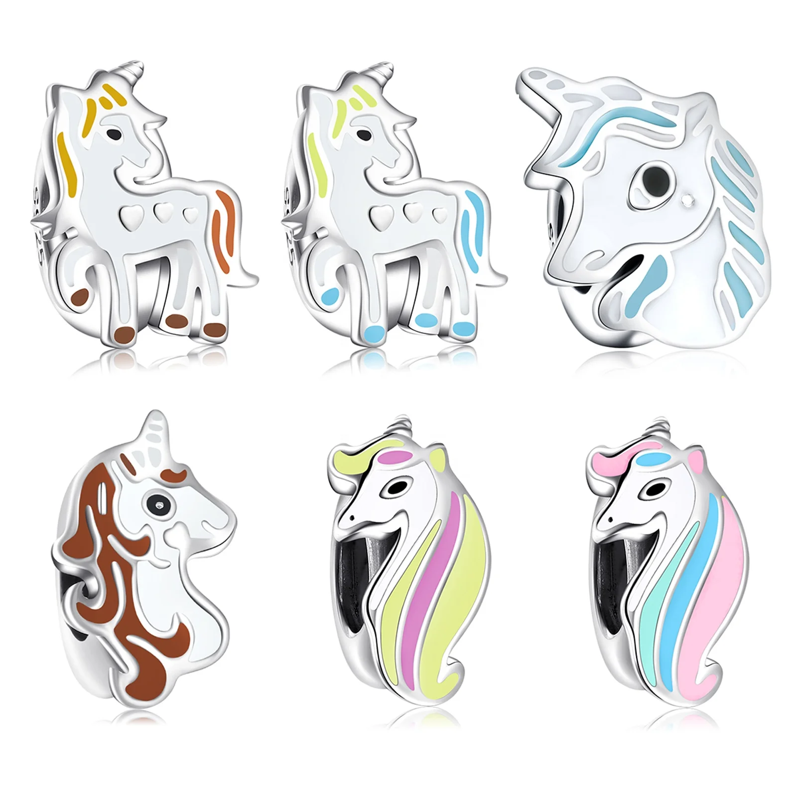 

Real 925 Sterling Silver Beautiful unicorn Enamel Colorful Charms Bracelet Spacer Beads Jewelry Fashion Accessories Hot Sale