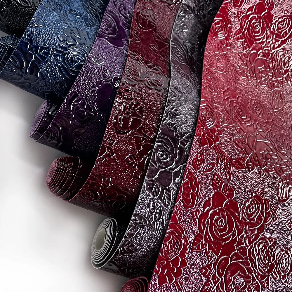 Wholesale Retro Solid Color Leaf Engraved Texture Artificial Leather  Retro Embossed Vinyl Fabric Roll for Crafts Keychain