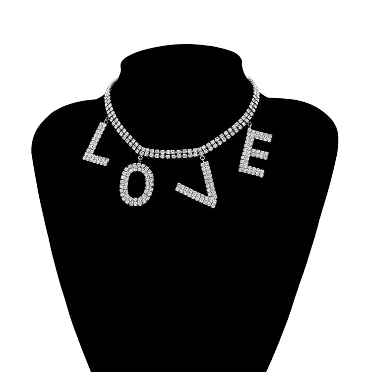 

Women Personality Choker Tennis Chain Letter Necklace Pendant Love Initial Necklace