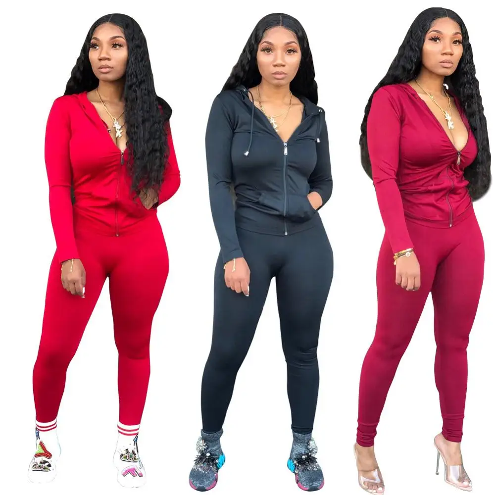wholesale gym fitness casual fall clothing zipper tracksuit jogger sweatsuit set for women