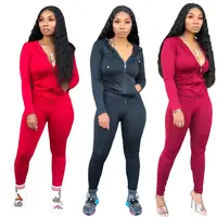 

wholesale gym fitness casual fall clothing zipper tracksuit jogger sweatsuit set for women