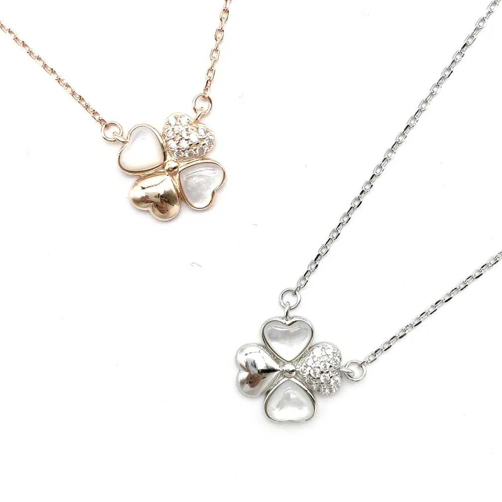 

2021 fashion jewelry 925 sterling silver zircon four leaf clovers opal necklace