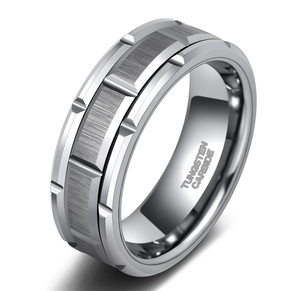 OAHLAN 8mm Silver Tungsten Ring Mechanical Seal Inlay Men Rings 48-Hours Shipping WholeSale Dropshipping