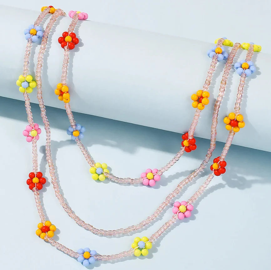 

RTS Bohemian Colorful Seed Beaded Mom Daisy Flower Choker Necklaces Three-layer Collar Clavicle Chain Necklace for Women Jewelry, Picture shows