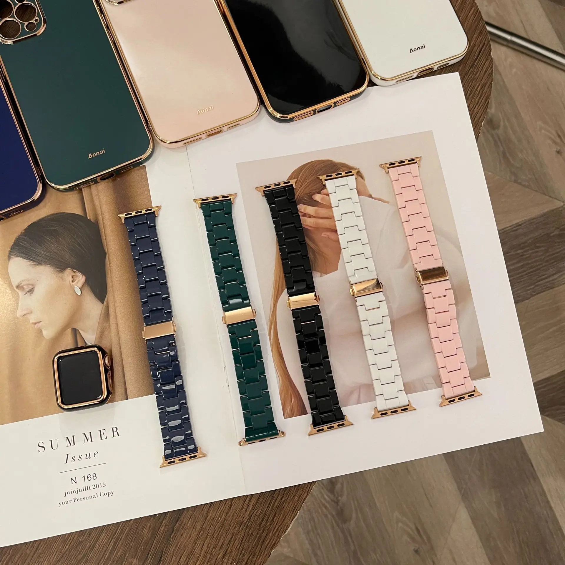 

Resin Watch Band & Case Set For Apple Watch 5/4 Women With Stainless Steel Buckle For iWatch Wristband Strap, 5 colors