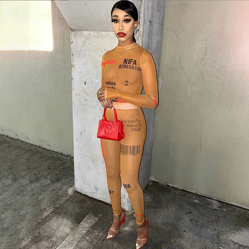 

Mesh transparent Bodysuit Women's Two Piece Outfits Clubwear romper joggers legging Sets Full Sleeve mesh Gym Yoga Wear, Mesh yoga wear