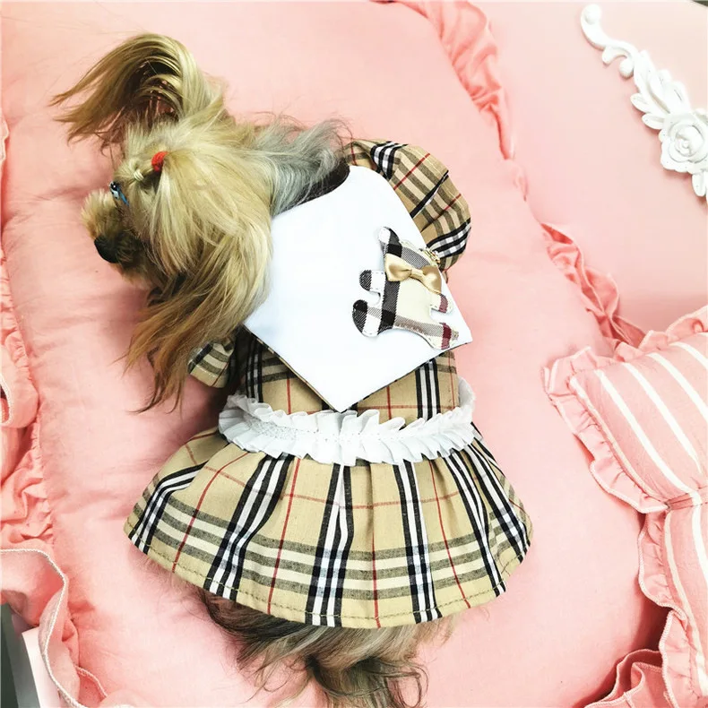 

High-end popular brand plaid bear pet clothes dog clothes dress