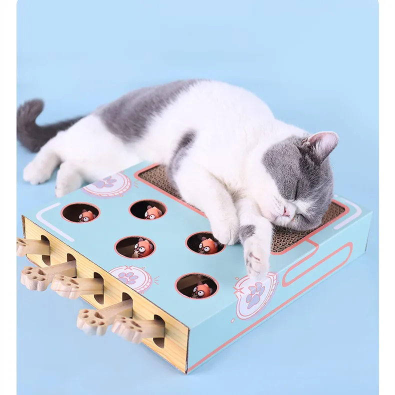 

Hot Selling Dropshipping Pet Cat Funny Toy Cat Wood Toy Scratcher Board Cat Mouse Toy, Blue/tan