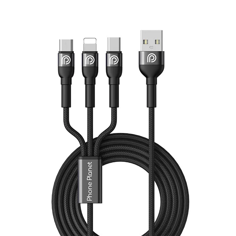 

Phone Planet New Product Aluminum Alloy PP Yarn Braid Fast Charging 3 in 1 usb cable for iphone usb cable, Black+red, black+gray