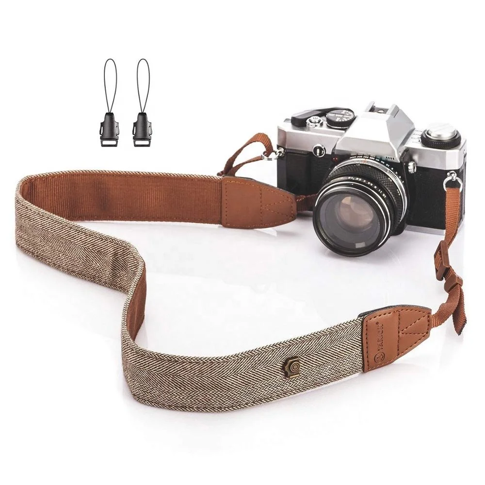 

Factory Universal Adjustable Camera Shoulder Neck Strap Cotton Leather Belt for Nikon Canon DSLR Cameras Strap Accessories, Black, brown
