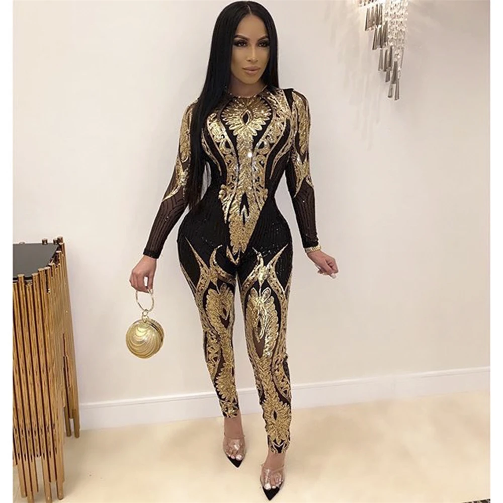 

EB-20091227 Wholesale woman clothing high grade sequins casual long sleeves rompers women jumpsuit